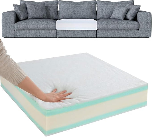 HOMBYS Memory Foam Couch Cushion Replacement, High Density Upholstery Foam Wrapped with Memory Foam & Polyester Batting, Sofa Cushions Inserts with Dacron Fiber Layer,with Removable Cover,6"x22"x24"