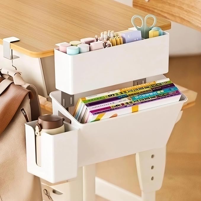 2,Desk Side Storage, Under Desk Laptop Mount, Table Side Hanging File Organizer, No Drill Clamp On Cable Management Tray, Laptop Holder with Pen Holder for Office and Home