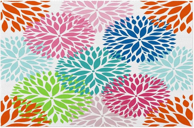 Placemats Set of 4 Heat-Resistant Rectangle Place Mats Abstract Art Flowers Washable Plastic PVC Dining Table Mat Non-Slip Wipeable Woven Vinyl Placemat for Kitchen Patio Table Decor