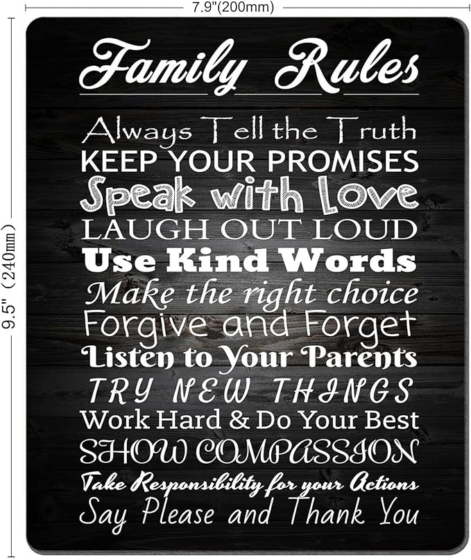 Family Rules Motivational Quotes Customized Rectangle Non-Slip Rubber MousePads for Office Home Laptop, Computer Mouse Pad for Wireless Mouse, 9.5"x7.9"x0.12" Inch(240mm x 200mm x 3mm)
