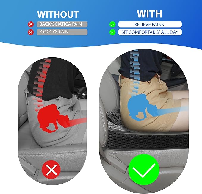 Lofty Aim Car Seat Cushion, Comfortable Memory Foam Seat Pillow for Driving, Sciatica-Back Pain Relief, Cushion for Car-Truck, Office, Wheelchair - Large Black & Gray