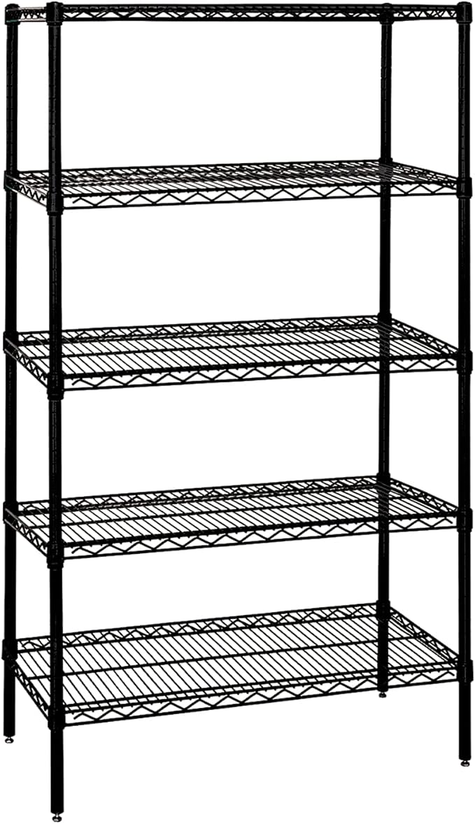 Quantum Storage Systems WR74-1454BK-5 Wire Shelving Starter Kit, 54" W x 14" D x 74" H, 600 lbs Capacity, Carbon Steel, Epoxy Coated, Black, NSF