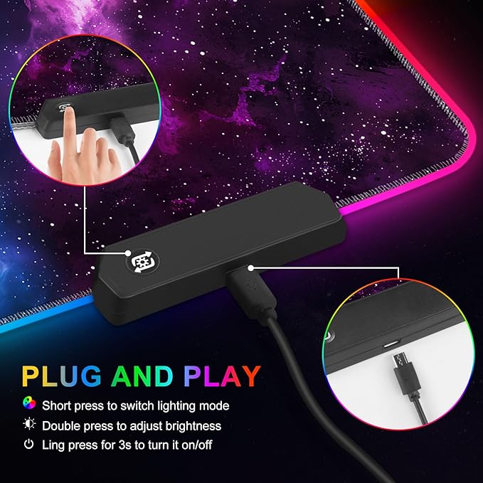 ARTSO RGB Mouse Pad Led,XXL Large Mouse Pad Purple Blue Starry Nebula, Big Mouse mat Computer Mousepad with 14 Light Modes, 35.4 x15.7 Inch Keyboard Mat