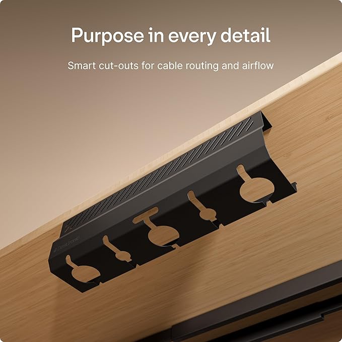 Desktronic Cable Duct Desk Black Set of 2 - Stainless Steel Cable Management Desk Cable Duct with 5 Cable Cut-Outs - Easy to Install Cable Organiser - Cable Holder