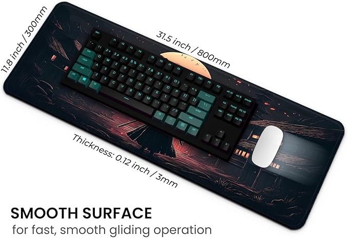 MAY FLOWER Gaming Mouse pad, Large Laptop Mousepad, Full Keyboard Mat, Long Computer Mouse Mat for Home and Office, Anti-Slip Rubber Base, 31.5 x 11.8 Inches (Samurai)