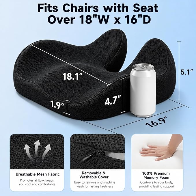 CXC Cooling Gel Seat Pad – Ergonomic Memory Foam Office Chair Cushion with Breathable Mesh & Airflow Design, Tailbone Relief Support for Long Sitting, Truck Drivers & Wheelchair Users
