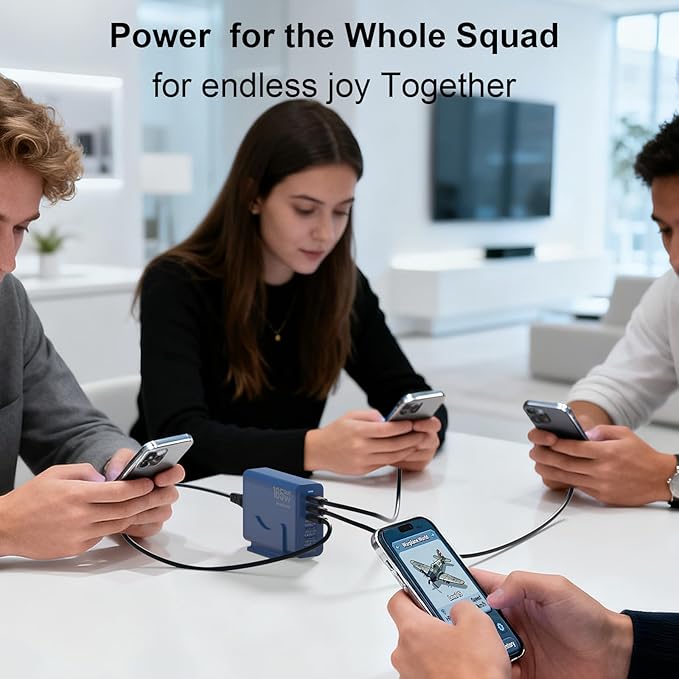 165W GaN USB C Charging Station, 6-Port Desktop Charger [3 USB-C PD + 3 USB-A], Multi-Device Fast Charger with 5 ft Cord for iPad iPhone 17/16/15, Samsung Galaxy, Tablets, Home Office Travel Deep Blue