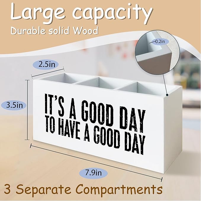 Inspirational Pen Pencil Holder for School Home Kitchen Office Desk, Motivational Decor, It's A Good Day to Have A Good Day Wooden Sign Organizer for Home Office Desk Accessories