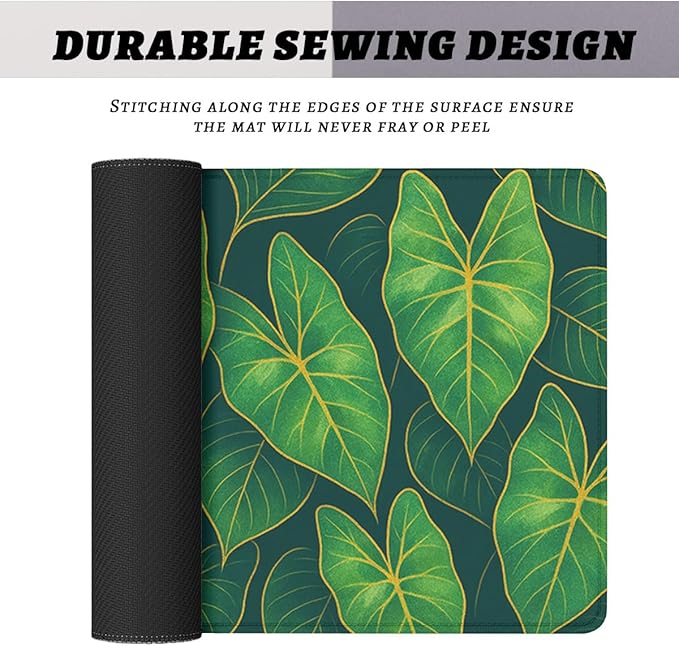 Botanical Leaves Desk Pad Mouse Pad Modern Tropical Green Large Gaming Mouse Mat with Stitched Edges,Non-Slip Waterproof Rubber Base Mous Mat 31.5"x11.8"
