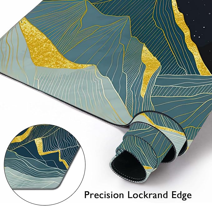 Golden Line Art Mountain at Night Large Mouse Pad Extended Gaming Mouse Pad Waterproof Desk Mat with Stitched Edge,Non Slip Base Keyboard Mouse pad for Home Office 35.4" X 15.7"