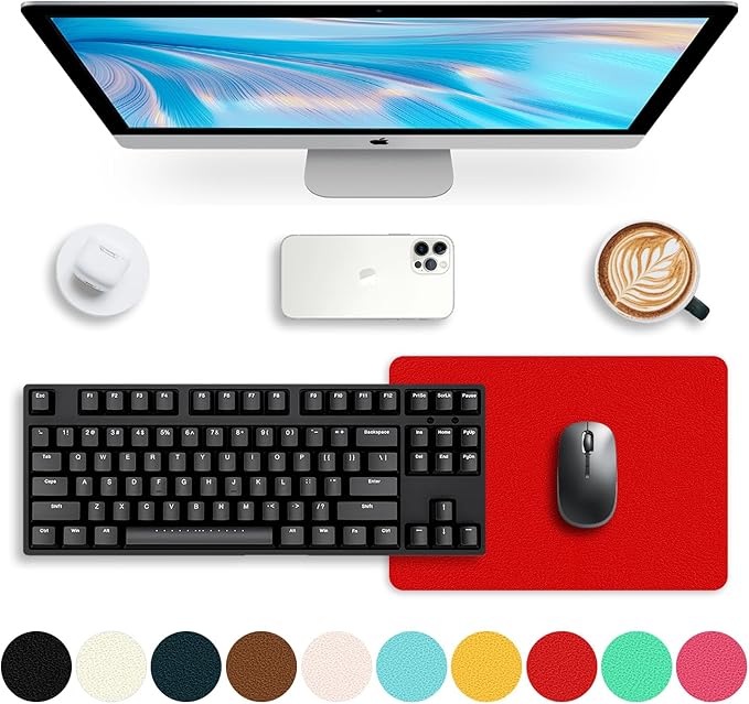 Leather Desk pad Protector, Office Mat, Large Mouse Mat, Non-Slip PU Leather Blotter, Laptop Desk Pad,Waterproof Laptop Computer Desk Keyboard Mat for Office/Work/Home/Decor (red, 11in*8in)