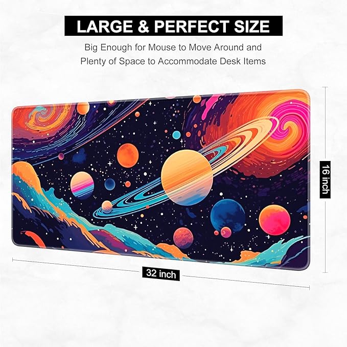 Desk Pad, 32" x 16" XXXL Extended Large Gaming Mouse Pad, Desktop Decor Desk Mat, Men Women Office Supplies and Accessories, Cute Anime Mouse Mat for Laptop & Keyboard, Romantic Universe