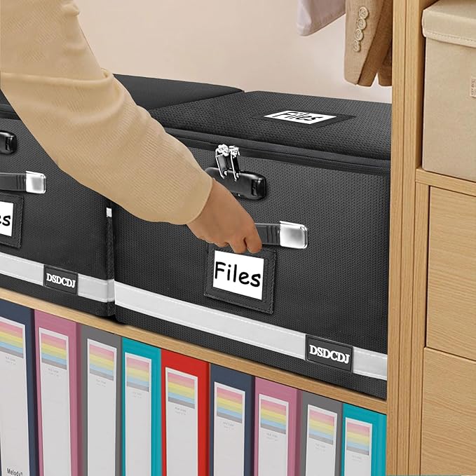 Upgraded Fireproof File Box with Stay-Open Straps, Fireproof Document Box with Lock, Portable File Organizer Filing Cabinet with Handles for Hanging Letter/Legal Folder, 15.5" x 12.3" x 10.5" | Fireproof