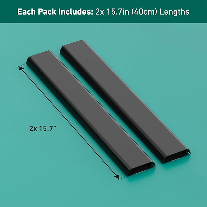 D-Line TV Wall Mount Cord Hider, Hide Mounted TV Cables, Wire Covers, Self Adhesive Cover for Cords, Paintable, Low Profile, Seamless Cable Raceway - 2X 2.36in W x 0.59in H x 15.7in L - Black