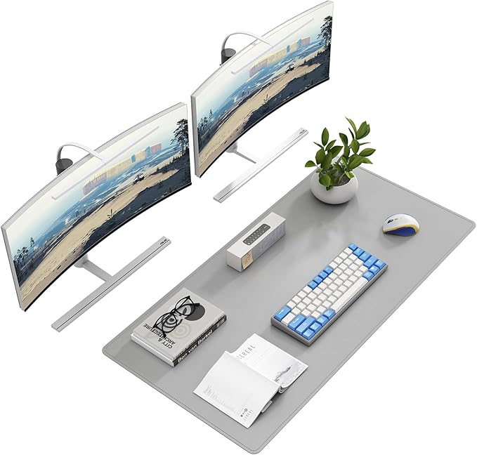 DAWNTREES Desk Mat for Desktop,PU Leather Desk Pad Protector,Non Slip, Large Mouse Pad and Keyboard Mat, Waterproof Writing Pad for Office and Home (Light Gray,39.4''x19.7'')
