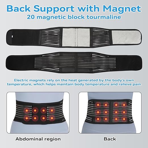 Back Support with Magnet, Tourmaline Magnetic Back Braces for Lower Back Pain Relief, Self Heating & Soothing Waist Band, Lumbar Support Belt for Herniated Disc/Sciatica (X-Large)