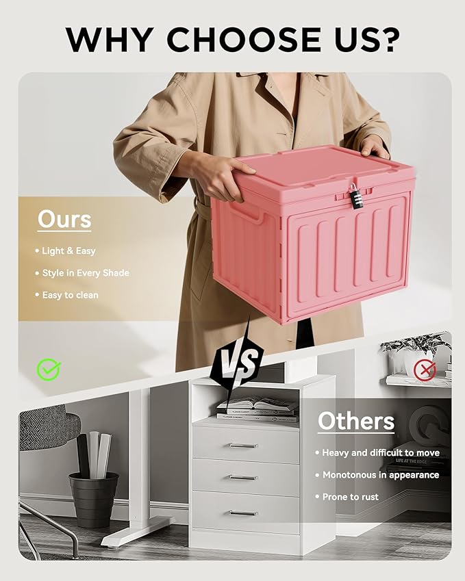 Small File Cabinet, Plastic File Box with Lid for Letter Size Hanging File Folders, Easy Carry Filling Box for Home, Office, School, Vertical File Cabinets, Stackable Storage Bins(Pink,1 Pack)
