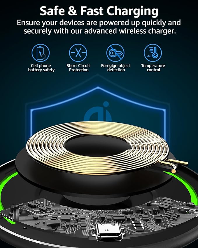 TOZO W1 New Anti-Slip Aircraft-Grade Aluminum Wireless Charger 15W Max Fast Wireless Charging Pad Compatible with iPhone 17/17 Pro/17 Pro Max/Air/16/15/SE Series, Samsung Galaxy S25/S24, Ink Black