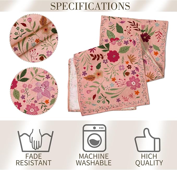 Boho Floral Pink Table Runner,Vintage Elegant Farmhouse Table Center Linen Decor,Country Rustic Farmhouse Magical Fall Kitchen Dining Table Decoration for Home Dining Party Decor 13x108 Inch