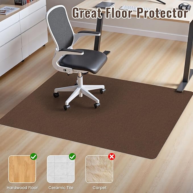 Sycoodeal Office Chair Mat for Hardwood Floor,Slip Resistant Floor Mat for Office Computer Gaming Chair,Heavy Duty Floor Protector for Rolling Chairs,Easy to Clean,Coffee(48"x55")