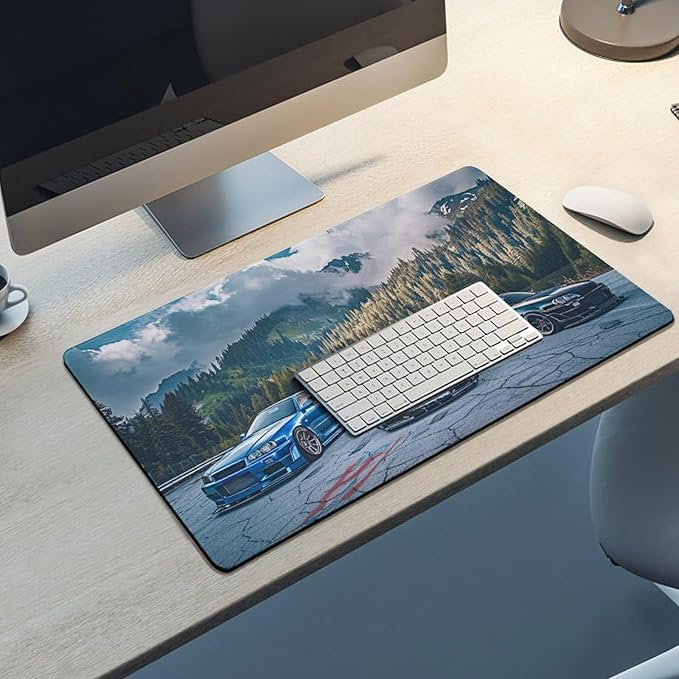 Car Gaming Mouse Pad Large Mousepad R34 Sport Car Stance Mountain Landscape Desk Mat for Keyboard and Mouse Mat Non-Slip Rubber Desk Pad 40X75cm, Style