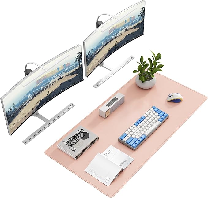 DAWNTREES Desk Mat for Desktop,PU Leather Desk Pad Protector,Non Slip, Large Mouse Pad and Keyboard Mat, Waterproof Writing Pad for Office and Home (Pink,39.4''x19.7'')
