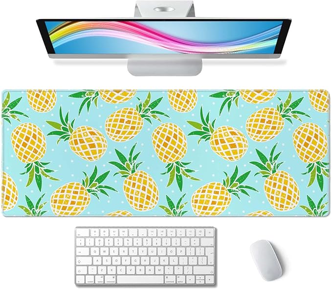 Pineapple Extended Big Mouse Pad Large,XL Gaming Mouse Pad Desk Pad,31.5x11.8inch Long Computer Keyboard Mouse Mat Mousepad with 3mm Non-Slip Base and Stitched Edge for Home Office Work