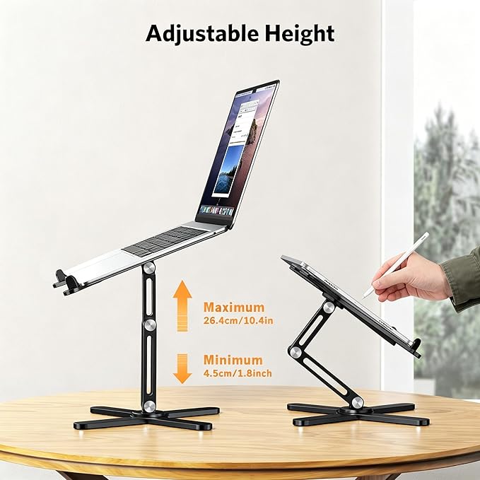 OMOTON 360° Rotating Laptop Stand Riser for Desk, Ergonomic Foldable Computer Stand Adjustable Height Angles for Collaborative Work, Easy Storage Fit Macbooks,All Laptops up to 16 inches, Black