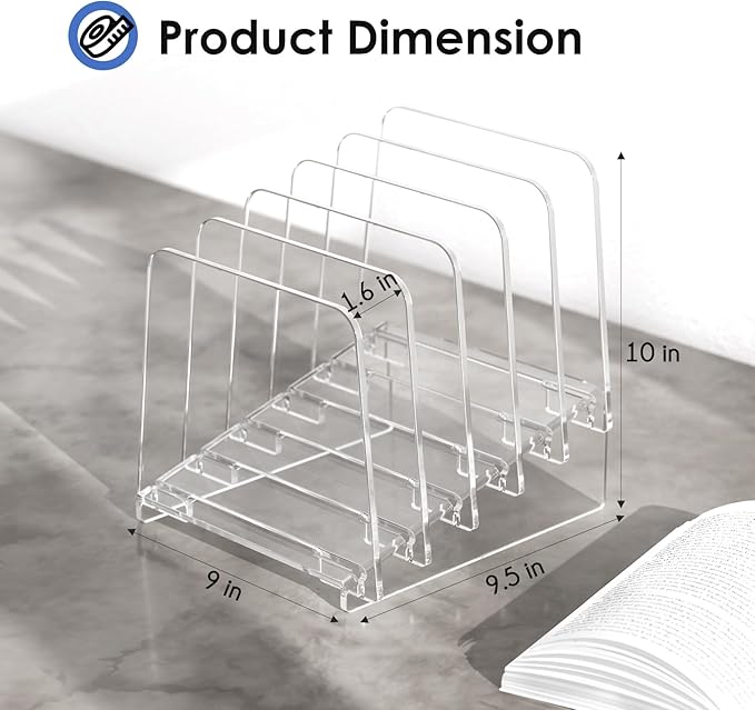 MaxGear Desk File Organizer, 5-Section Vertical Acrylic Filing Folders Holder Stand, Clear Incline Document Organizer Sorter Rack for Office School Home