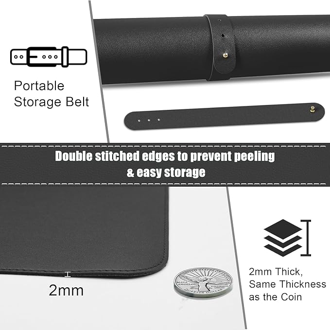 Dual-Sided Desk Pad, Natural Cork & PU Leather Mouse Pad for Desk, Desk Pad Protector, Non-Slip Desk Mat for Office and Home Work, (Black, 23.6" x 13.7")