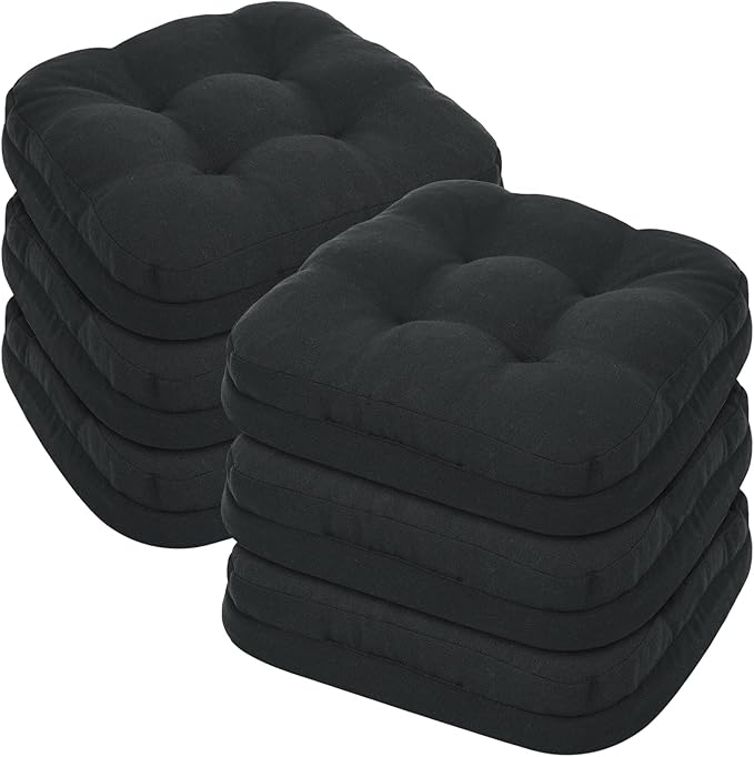 baibu Set of 6 Dining Chair Cushions, Dual-Layer Patent Design Memory Foam Kitchen Chair Cushions, Non-Slip Seat Pads with Ties, 16.5 x 16.5 x 3.5in, 6 Pack, Pure Black
