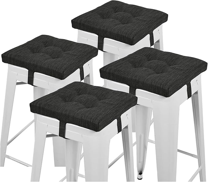 baibu 12 Inches Memory Foam Square Seat Cushion Set of 4, Dual-Layer Design Bar Stool Square Seat Cushion with Ties - 4 Pads Only, Gray-Black (12'' (30CM))