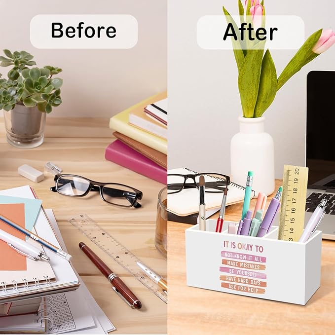 It Is Okay to Pink Pen Pencil Holder for Desk, Mental Health Office Desk Accessories, Inspirational Pen Holders Organizer for Office Classroom Therapy School, Mental Health Decor