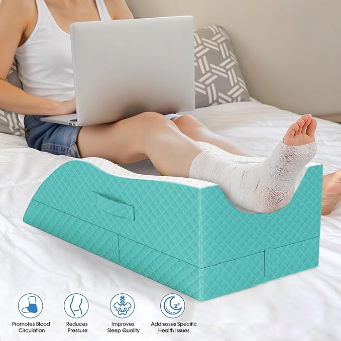TranquilRelax Elevation Pillows for Leg After Surgery, Memory Foam Adjustable Wedge Pillow for Injury or Rest, Ankle Pillow for Sleeping Blood Circulation, Green/Double Leg