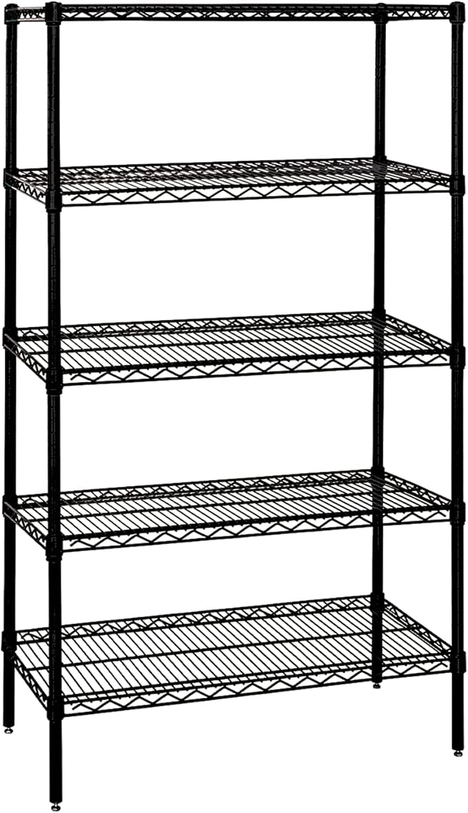 Quantum Storage Systems WR74-3060BK-5 Wire Shelving Starter Kit, 60" W x 30" D x 74" H, 600 lbs Capacity, Carbon Steel, Epoxy Coated, Black, NSF