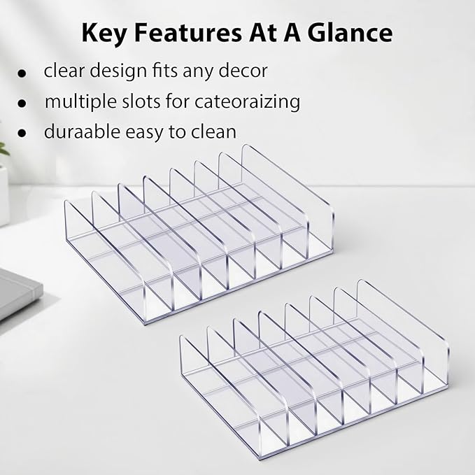 2 Pcs Acrylic Clipboard Holder 7 Slots Clipboard Organizer Display Stand Storage Rack Document Typing Paper Stand Menu Display Receipt Holder for Classroom Office School Teacher No Assembly Required