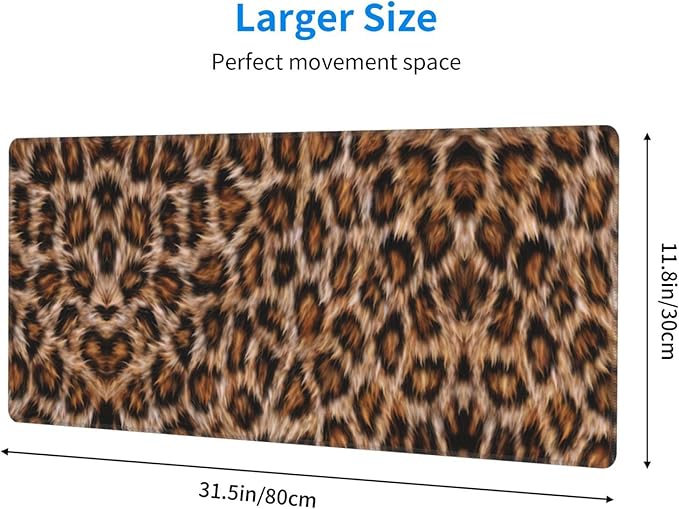 Leopard Large Mouse Pad & Desk Mat Wildlife Fur Print Extended Mousepad Non-Slip Rubber Base Laptop Computer Keyboard Pad for Gaming, Office & Home Decor, XL - 31.5" X 11.8"