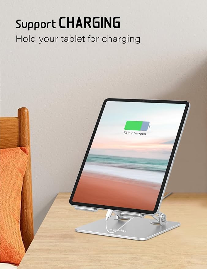 Aoviho Tablet Stand Holder for Desk, Adjustable Desktop Tablet Holder, Foldable Aluminum Tablet Mount for iPad pro 11, iPad Air Mini, Samsung Galaxy Tabs Z Fold Kindle Fire 4-12 inch, Silver