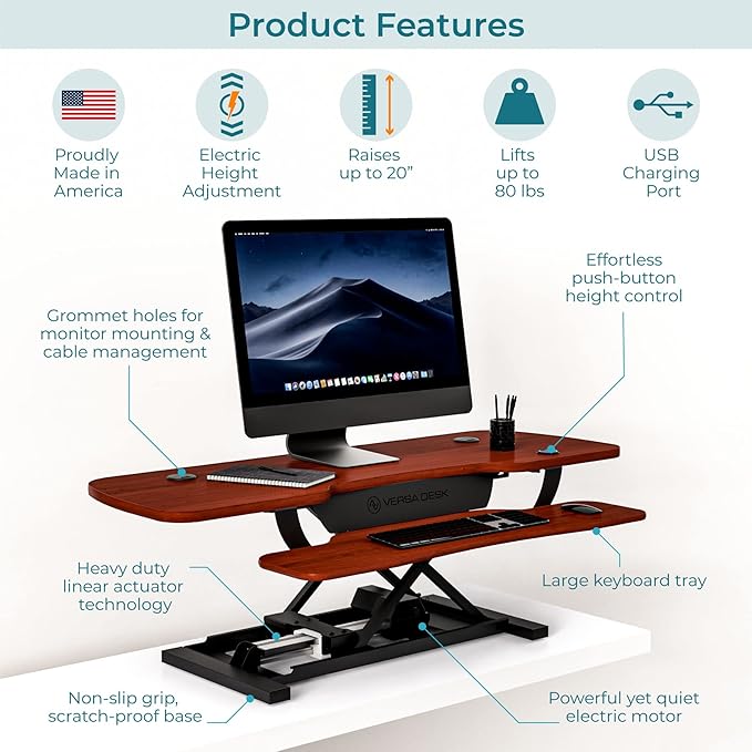 VERSADESK PowerPro 48 Inch Electric Standing Desk Converter – Push-Button Height Adjustable Sit to Stand Desk Riser for Multiple Monitors – Motorized Desktop Workstation with Wide Keyboard Tray,