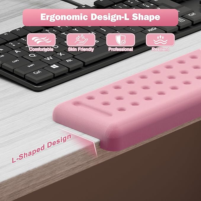 Leolee L-Shaped Desk Elbow Pads for Desk, Light Pink Memory Foam Arm Rest for Desk with Non-Slip Base, Ergonomic Desk Edge Cushion, Wrist Rest for Computer Keyboard, Typing, Office, Home (2 Piece)