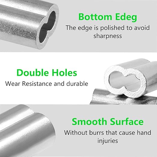 200pcs 3/32 Inch Aluminum Crimping Loop Sleeve for Wire Rope and Cable, Double Hole Type