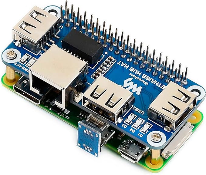 Ethernet/USB HUB HAT Expansion Board for Raspberry Pi 5/4B/3B+/3B/2B/Zero/Pi Zero W/Pi Zero 2W,with RJ45 10/100M Ethernet Port (Based on RTL8152B Chip) and Three USB Ports,Compatible with USB2.0/1.1
