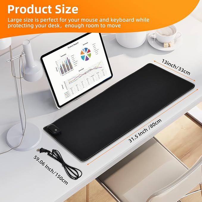 Heated Mouse Pad,Warm Desk Pad with 3 Levels Heating & Timed Auto Shut-Off,PU Leather Heated Desk Pad Foot Warmer Pad for Home Office -31.5 x 13 Inch Black
