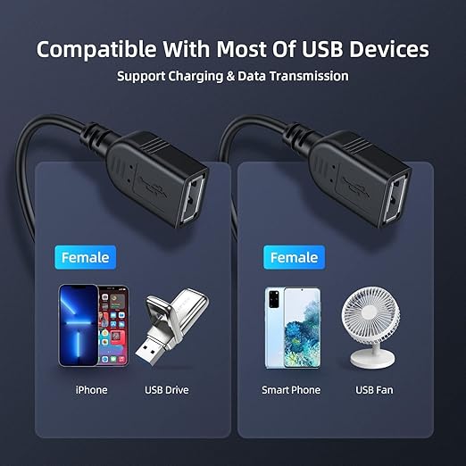 【2026 Upgraded】 USB 2.0 A Male to 2 Dual USB Female Jack Y Splitter Hub Power Cord Extension Adapter Cable (Not Supporting CarPlay and Android Auto)