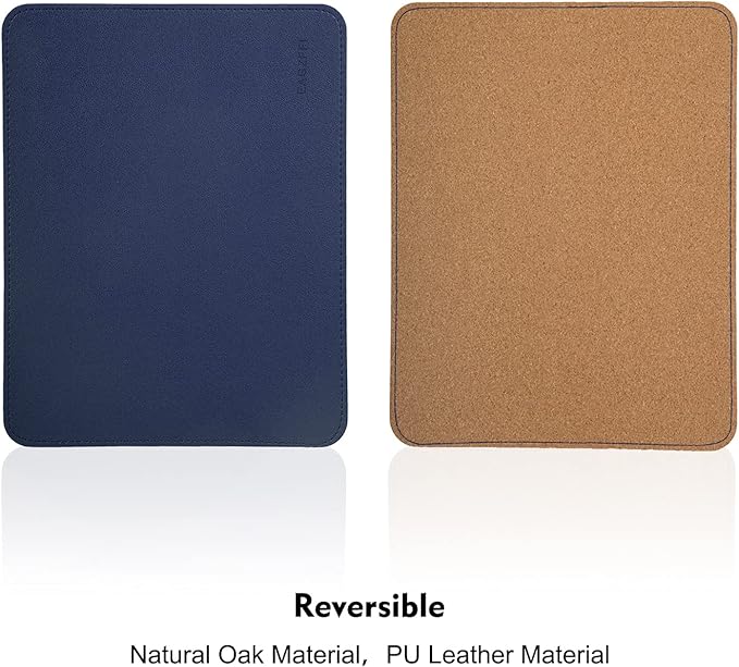 Double-Sided PU Leather & Cork Mouse Pad with Coaster – Reversible, Non-Slip, Stitched Edges for Office & Home, 8x11 Inches,(Blue)