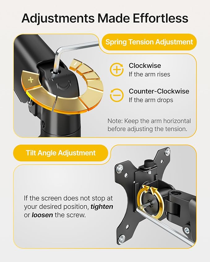 monTEK Heavy Duty Single Monitor Arm with USB/Audio Ports for 17-32” Screens, Premium Mechanical Spring Monitor Arm up to 19.8 lbs, Full Motion Monitor Desk Mount, VESA 75/100 mm, Clamp/Grommet