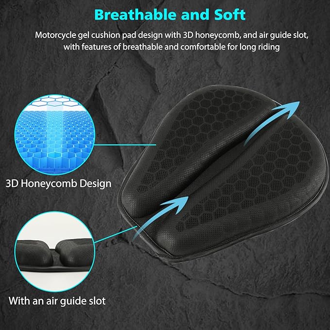SUNPIE Motorcycle Seat Cushion Gel Pad Foldable Soft Seats with Pressure Relief Pads for Motorcycles Breathable and Shock Absorption Lightweight Large Seat Pad for Long Rides(Large)