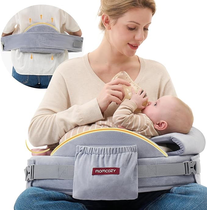 Momcozy CozyPro Nursing Pillow - All Around Lumbar & Arm Support - Safety Guard, Firm & Springy Memory Foam-Stable, Ergonomic Support, Easier Breastfeeding, Wider Cushion, Adjustable, Removable Cover