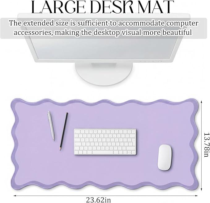 Hahafelt Scalloped Desk Mat Large Desk Pad Cute Coquette Table Mat Aesthetic Preppy Table Make up Pad Nonslip 2026 Graduation Gift with Stitching Waterproof Gaming(Purple,23.6 x 13.8 Inches)