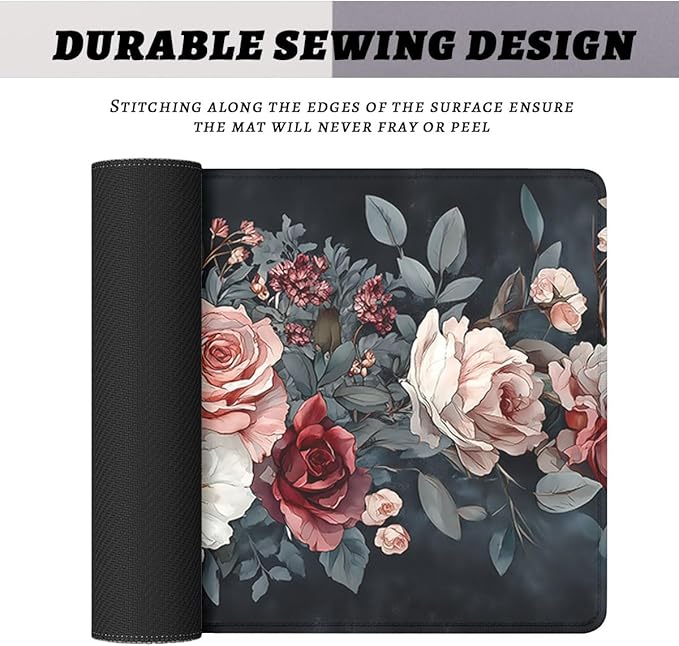 Fantasy Skull Mouse Pad Retro Roses Pink White Red Flowers Extended Mousepad XXL Computer Laptop Keyboard Mouse Mat Big Aesthetic Desk Decor Pad 31.5x11.8 in